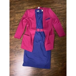 VTG Retro LESLIE FAY ORIGINAL Purple & Pink A-Line Dress w/ Blazer SZ 8